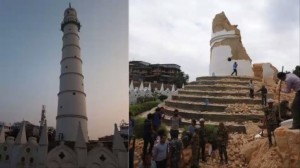 Tháp cổ Dharhara nổi tiếng Kathmandu, nằm trong danh sách các di sản thế giới của UNESCO, bị đổ sập